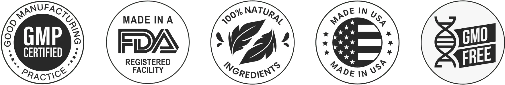 Certifications - GMP, FDA, Vegan, Made in USA, Non-GMO
